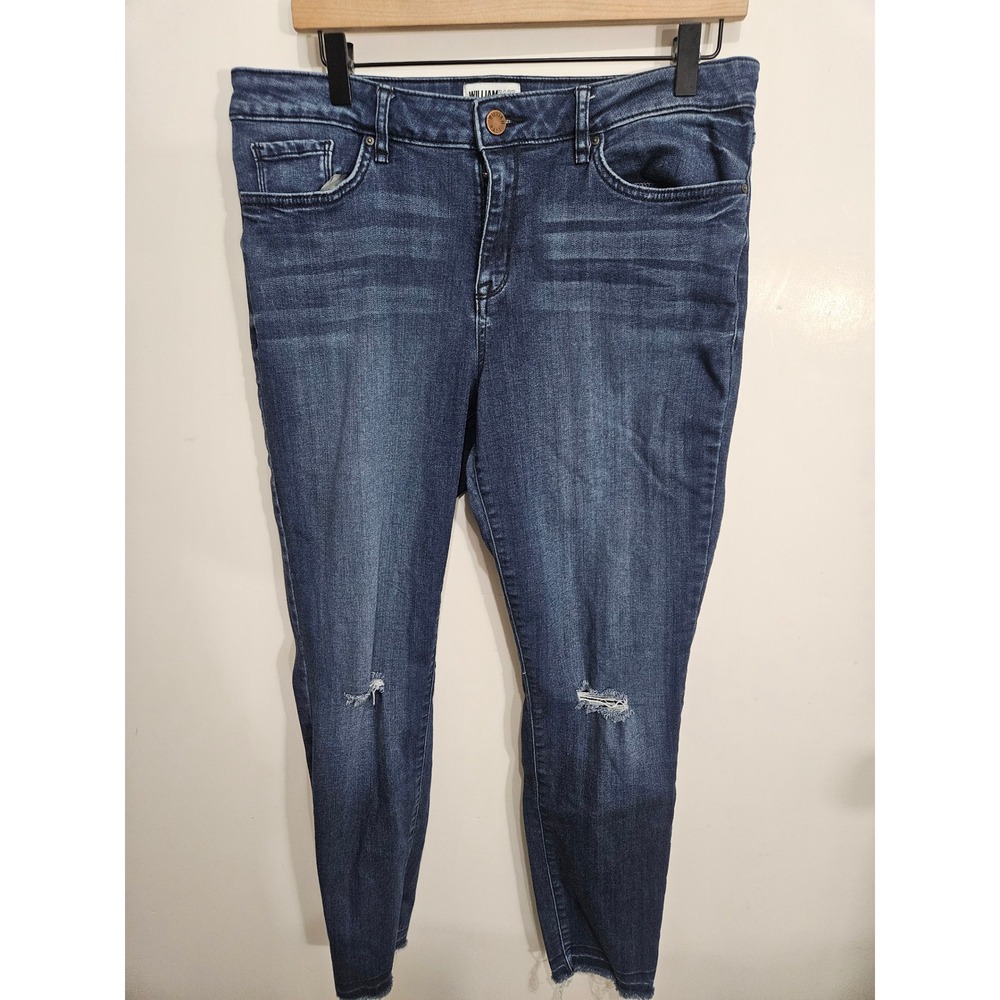 William Rast Womens Ankle Skinny Jeans Medium Wash Distressed Raw Hem Size 32‎